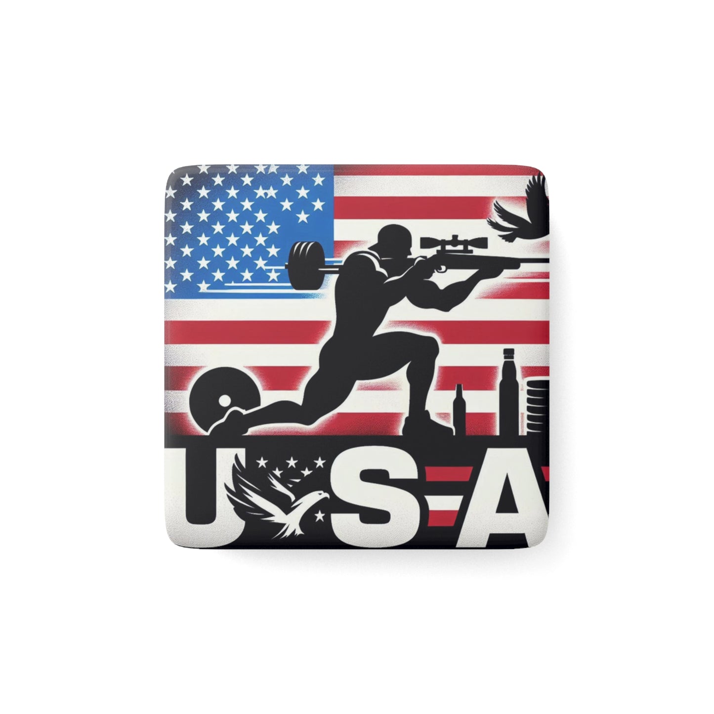 Flag Village United Stetes Flag Sporting Porcelain Magnet, Square USA0005