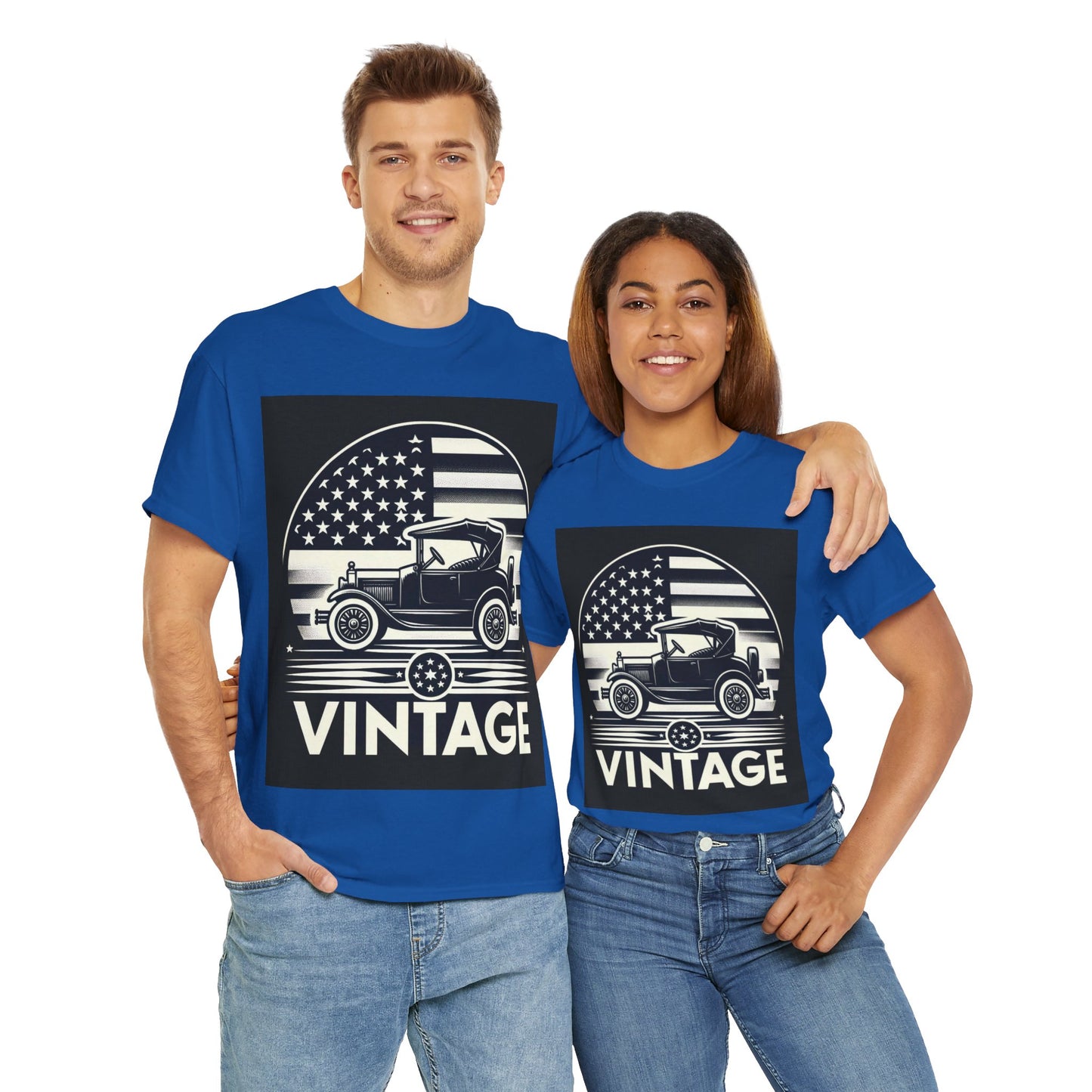 Flag Village USA Vintage Car Flag T-SHIRT Heavy Cotton Tee USA0001
