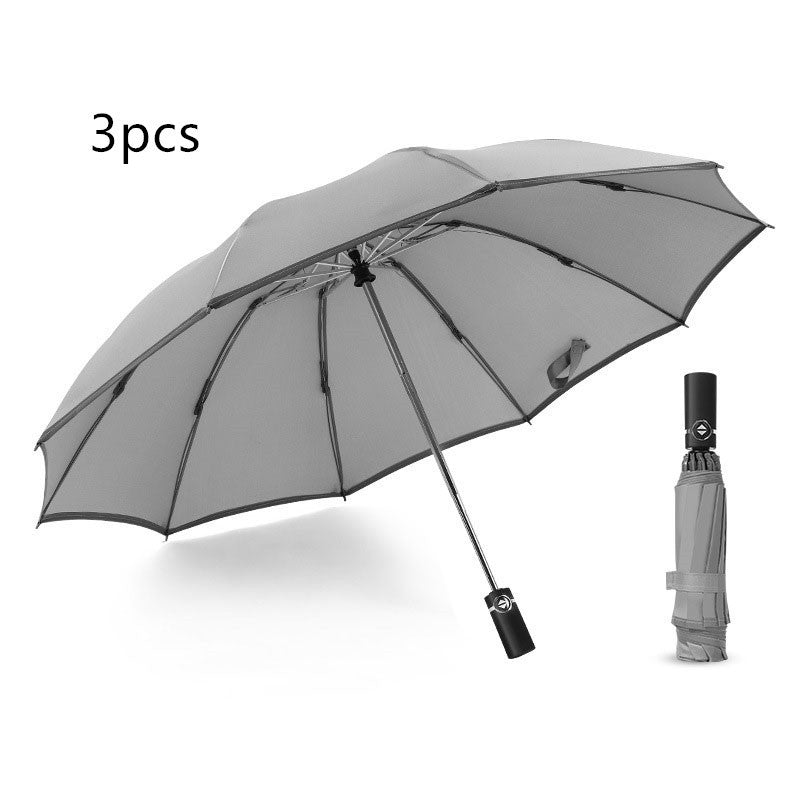 Flag Village Inverted Umbrella Travel Portable Windproof Folding Umbrella,10Ribs Auto Close Umbrella,Reflective Stripes For Night Safety