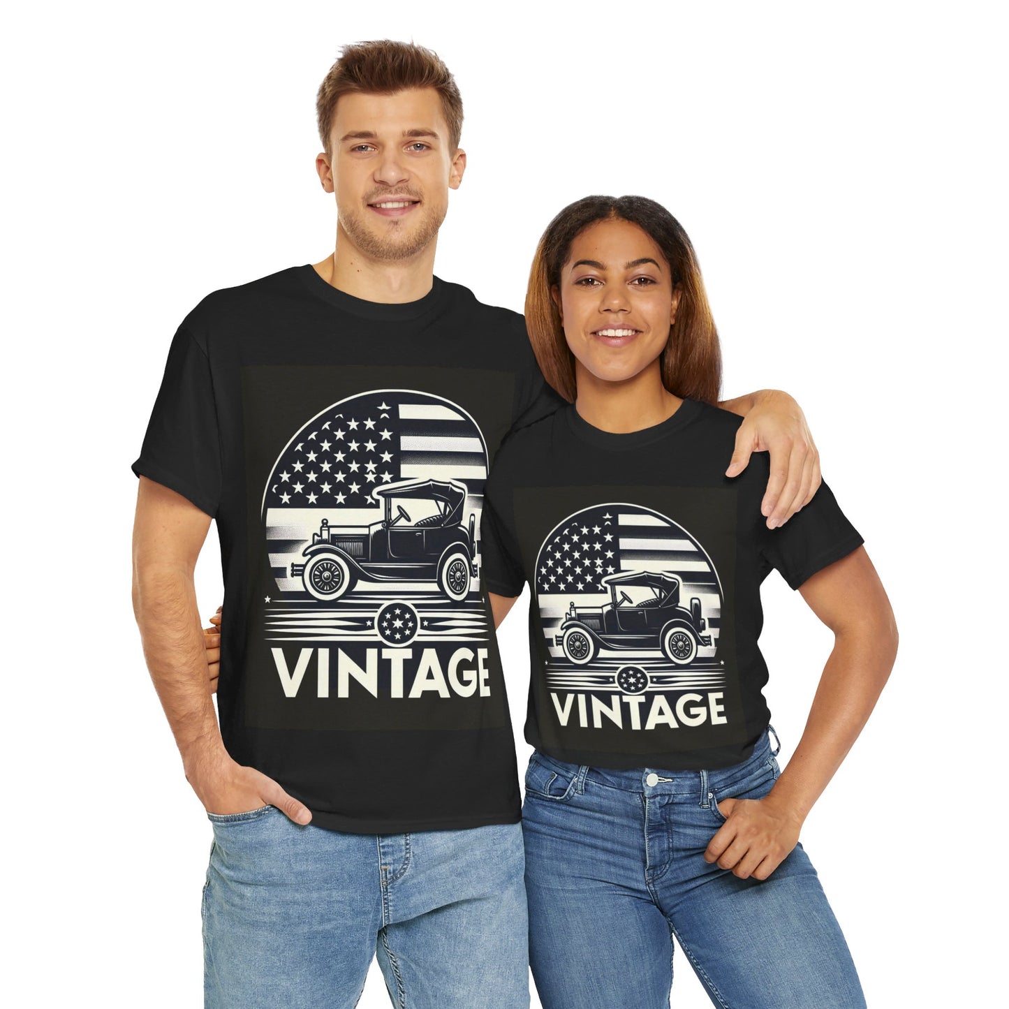 Flag Village USA Vintage Car Flag T-SHIRT Heavy Cotton Tee USA0001