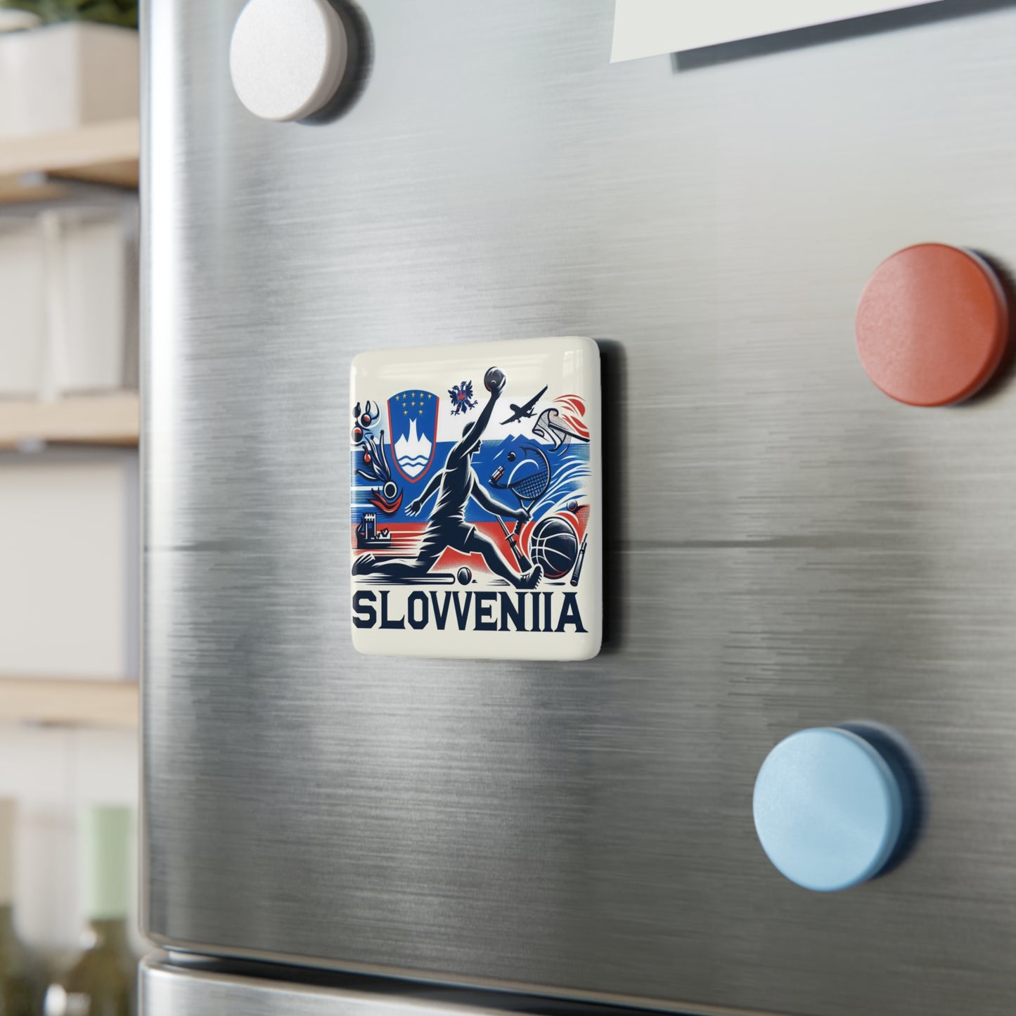 Flag Village Slovenia Flag Sporting Porcelain Magnet, Square SVN0005
