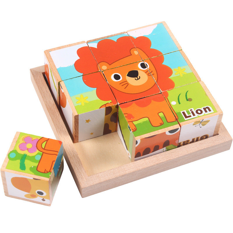 Flag Village High-grade Six-face Picture Wooden Jigsaw 3D Puzzle Toys Children's Early Educational Toy Cube Jigsaw Puzzle Baby Kids Gifts