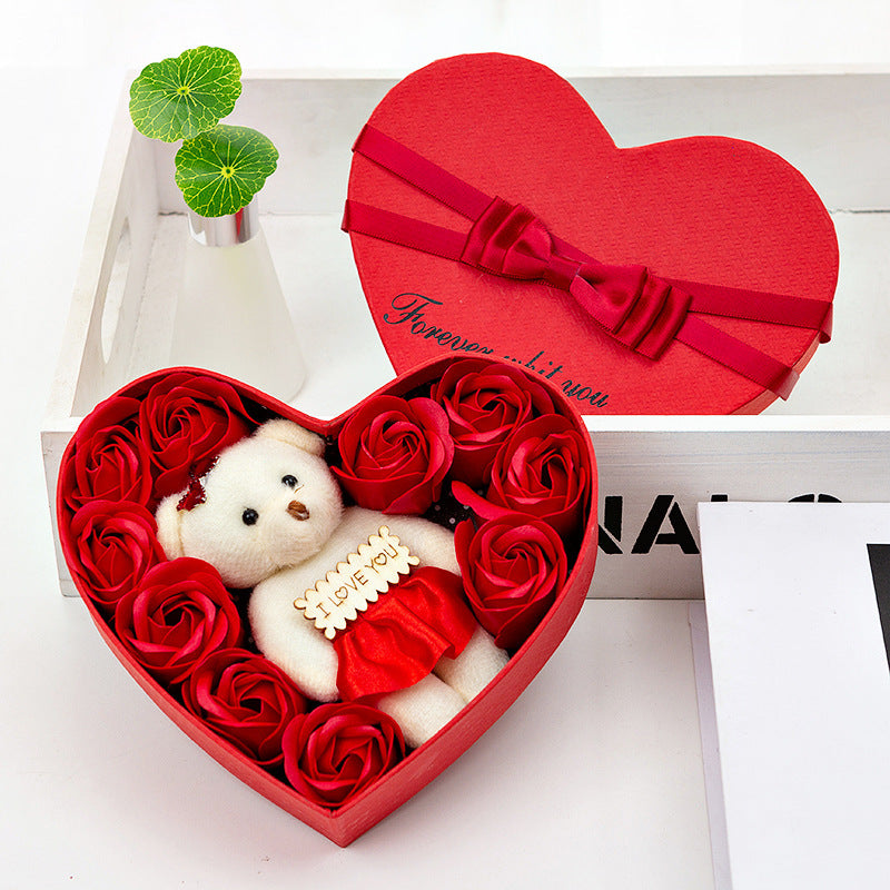 Flag Village 10 Soap Flower Rose Gift Box Bear Christmas Girlfriend Birthday Wedding Gift for Valentine's Day