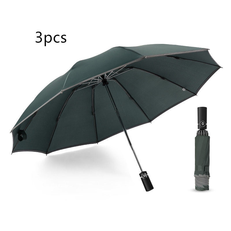 Flag Village Inverted Umbrella Travel Portable Windproof Folding Umbrella,10Ribs Auto Close Umbrella,Reflective Stripes For Night Safety