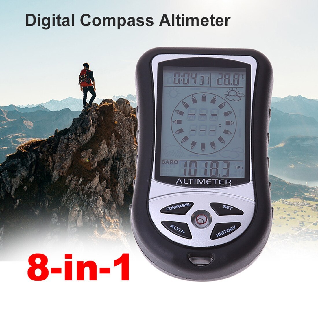 Flag Village 8-in-1 hand-held electronic altimeter Mountaineering portable fishing barometer compass altimeter