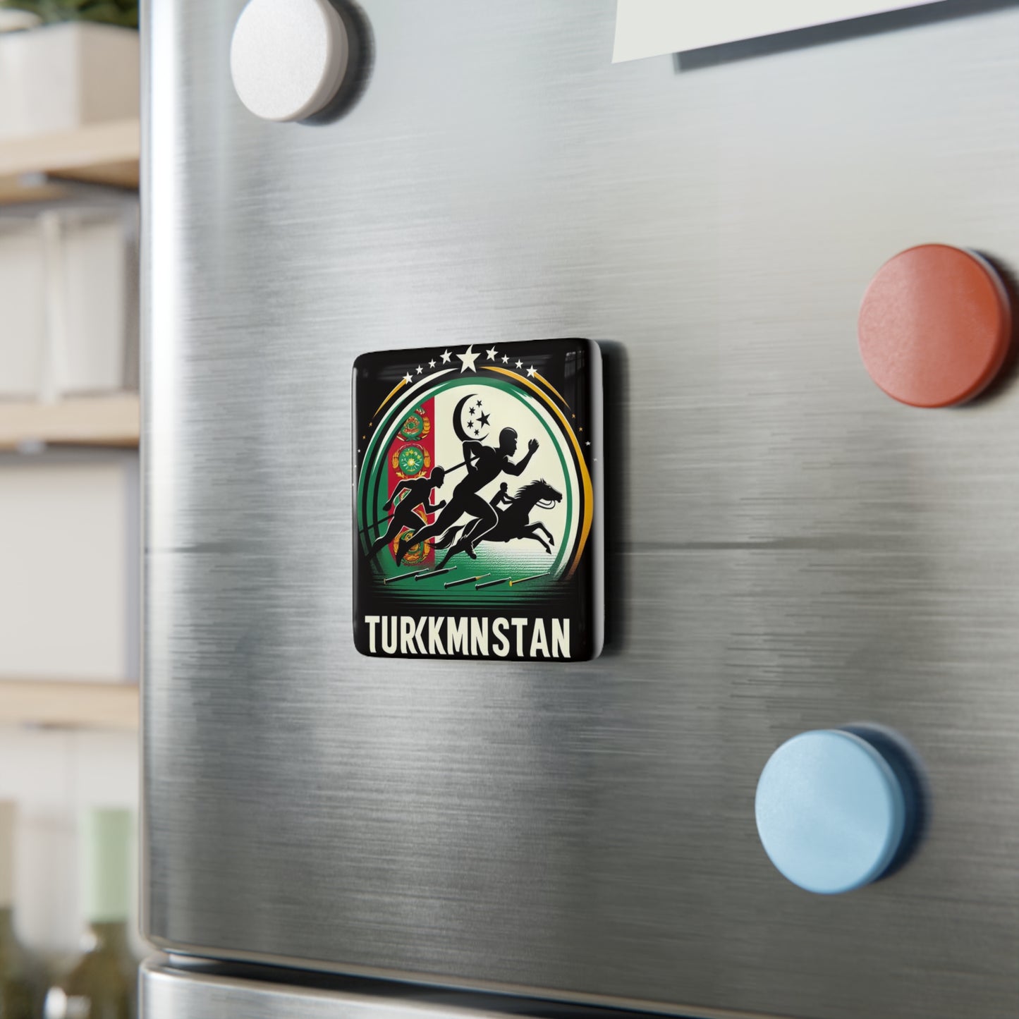 Flag Village Turkmenistan Flag Sporting Porcelain Magnet, Square TKM0004