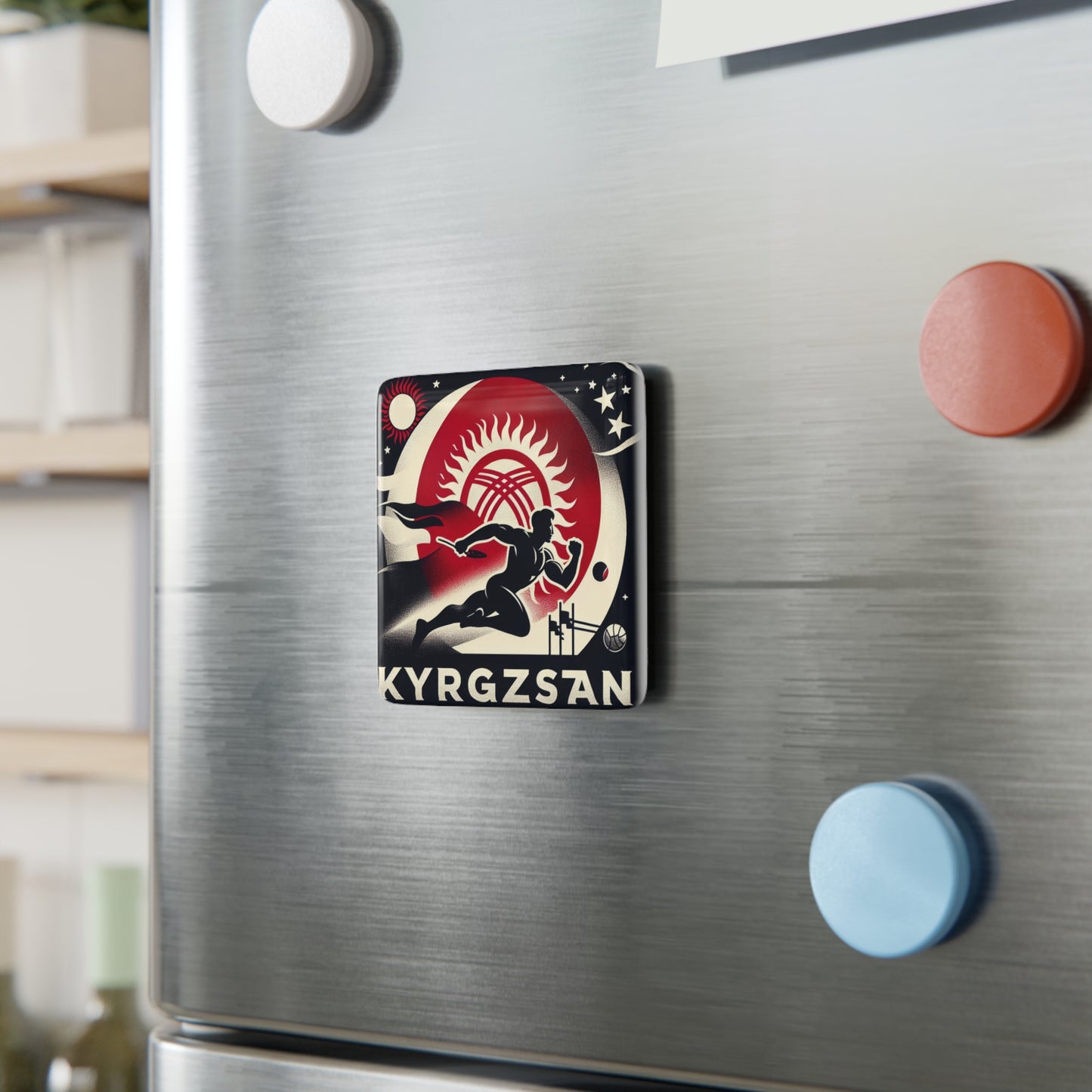 Flag Village Kyrgyzstan Flag Sporting Porcelain Magnet, Square KGZ0005