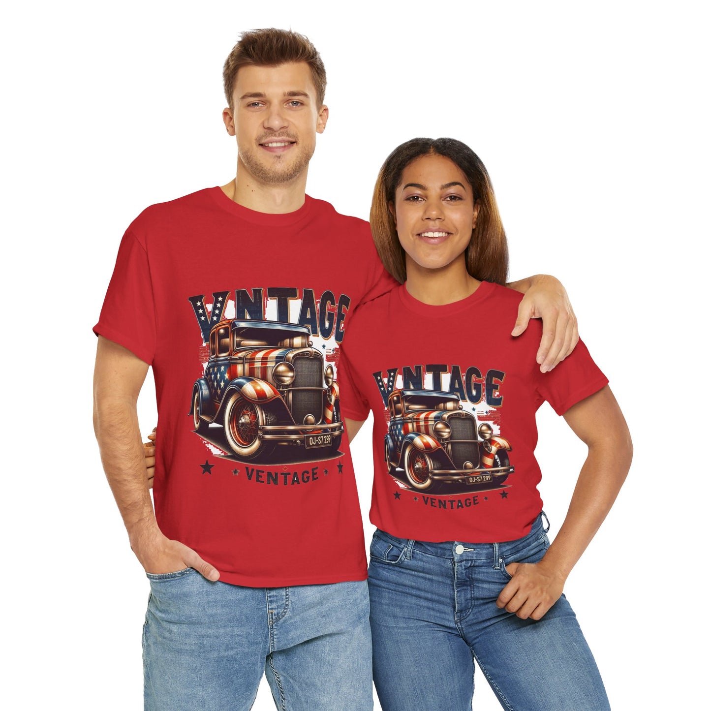 Flag Village USA Vintage Car Flag T-SHIRT Heavy Cotton Tee USA0010