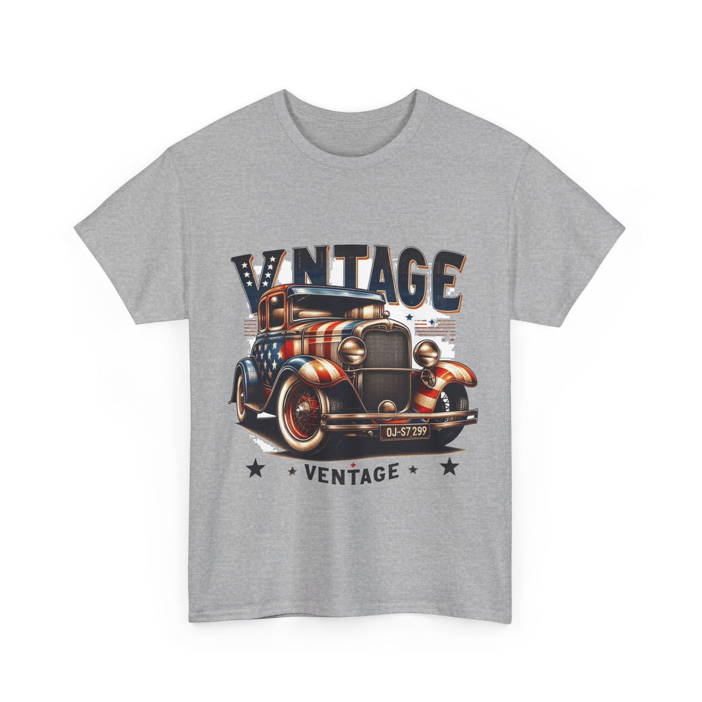 Flag Village USA Vintage Car Flag T-SHIRT Heavy Cotton Tee USA0010