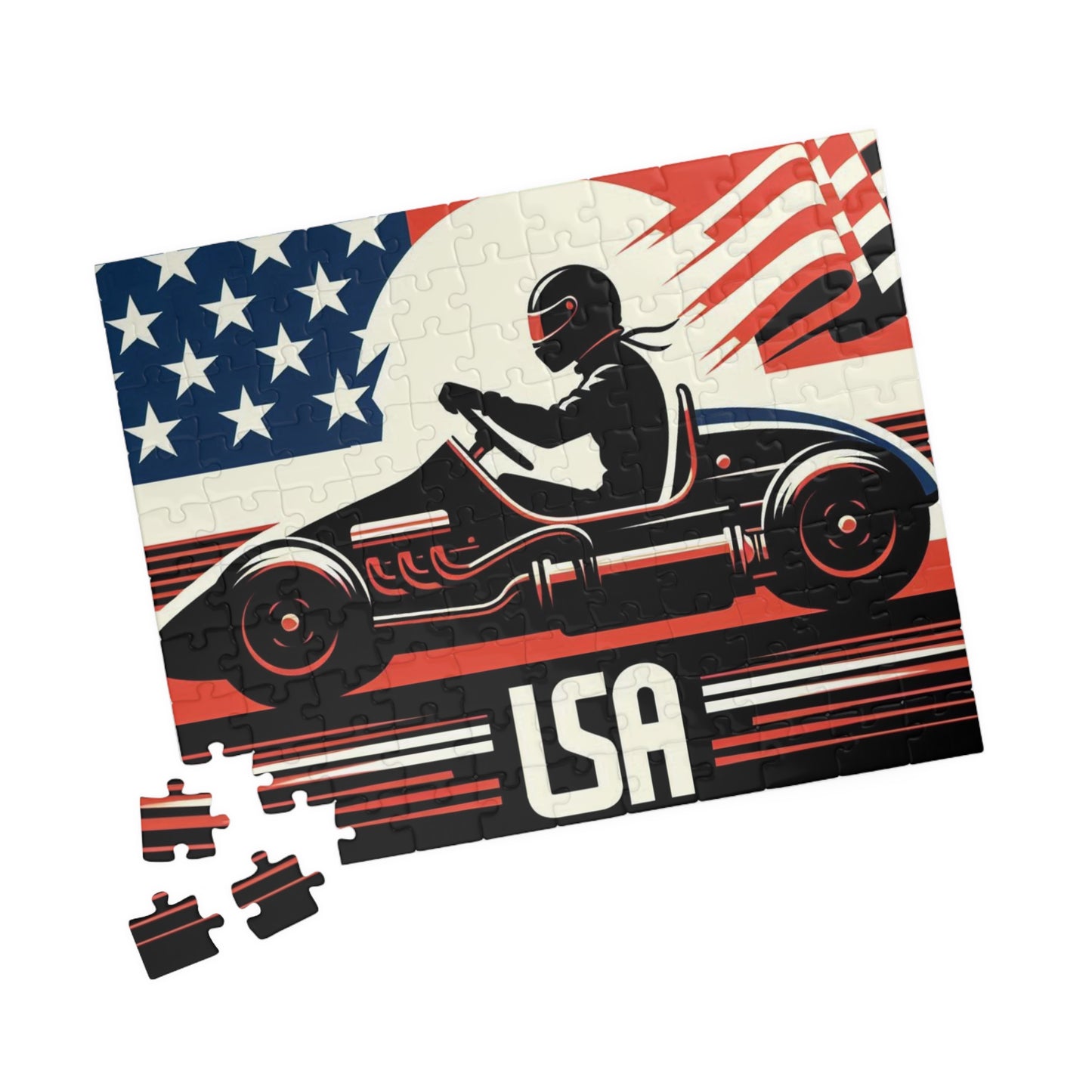 Flag Village United Stetes Racing Car Sporting Flag Puzzle (110, 252, 520, 1014-piece) USA0020