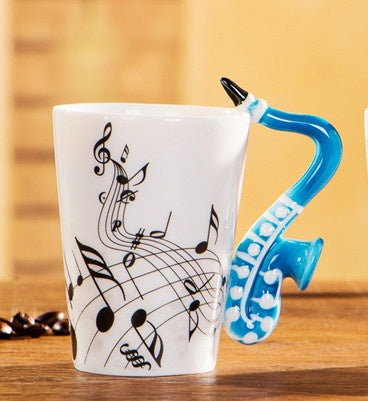 Flag Village Creative Music Violin Style Guitar Ceramic Mug Coffee Tea Milk Stave Cups With Handle Coffee Mug Novelty Gifts