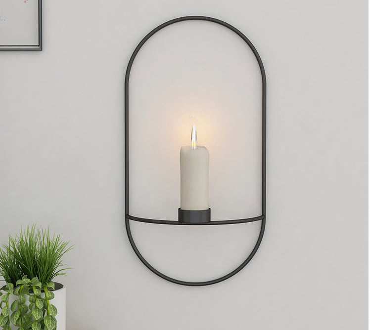 Flag Village 3D Metal Candle Holder Geometric Round Candlestick Wall Mounted Crafts Wedding Table Home Deco Party Festival Decoration Gifts