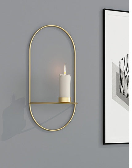 Flag Village 3D Metal Candle Holder Geometric Round Candlestick Wall Mounted Crafts Wedding Table Home Deco Party Festival Decoration Gifts