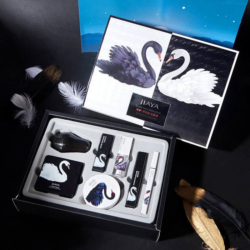 Flag Village Black And White Swan Makeup Set Cushion bb Cream Makeup Powder Lipstick Seven-piece Gift Box For Beginners