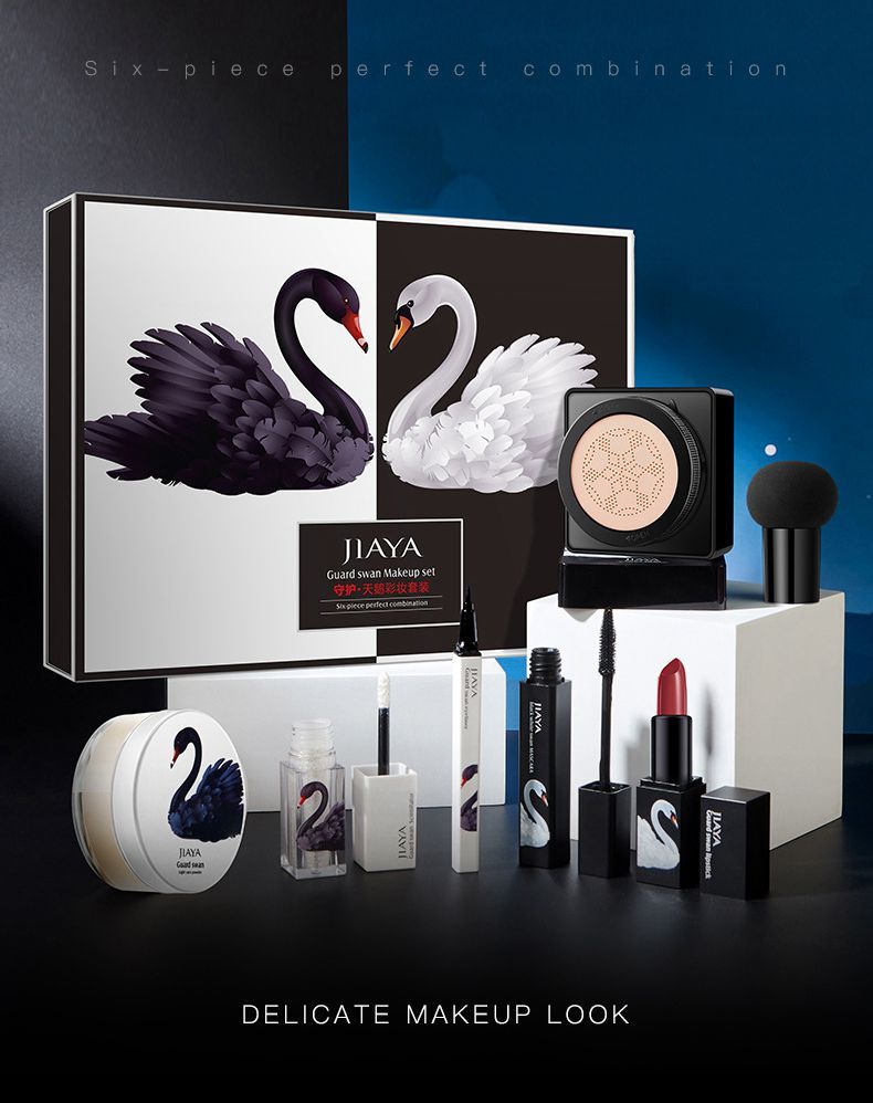 Flag Village Black And White Swan Makeup Set Cushion bb Cream Makeup Powder Lipstick Seven-piece Gift Box For Beginners