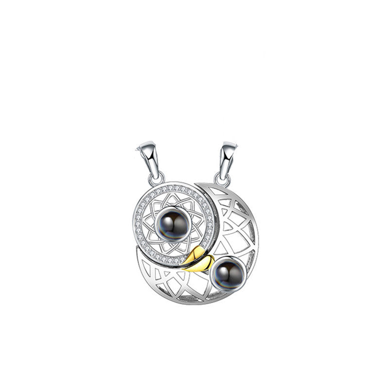 Flag Village Sun Moon Shape Couple Personalized Necklaces Wedding Birthday Jewelry Languages I Love You Projection Pendant Necklace Gifts
