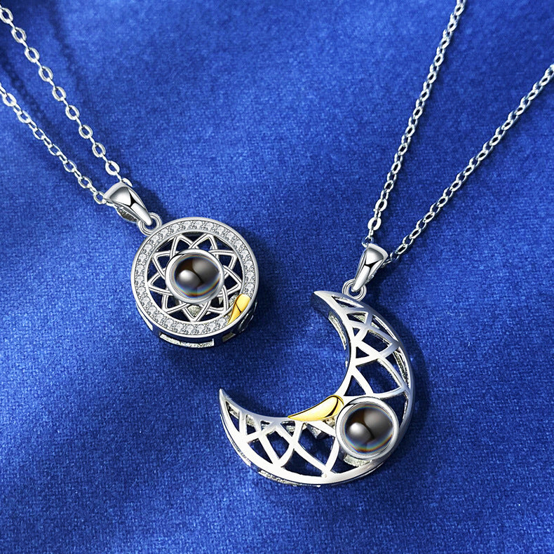 Flag Village Sun Moon Shape Couple Personalized Necklaces Wedding Birthday Jewelry Languages I Love You Projection Pendant Necklace Gifts