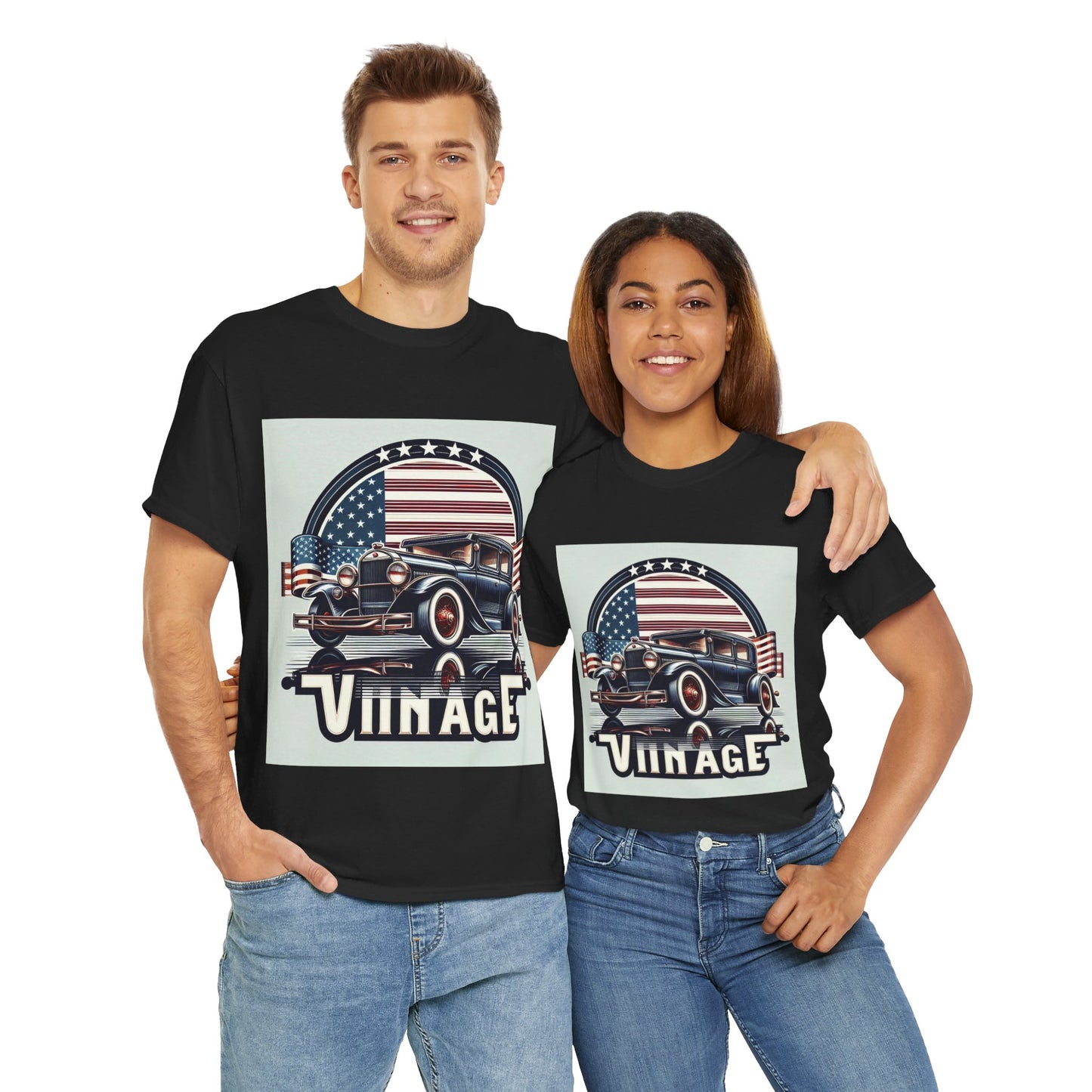 Flag Village USA Vintage Car Flag T-SHIRT Heavy Cotton Tee USA0009