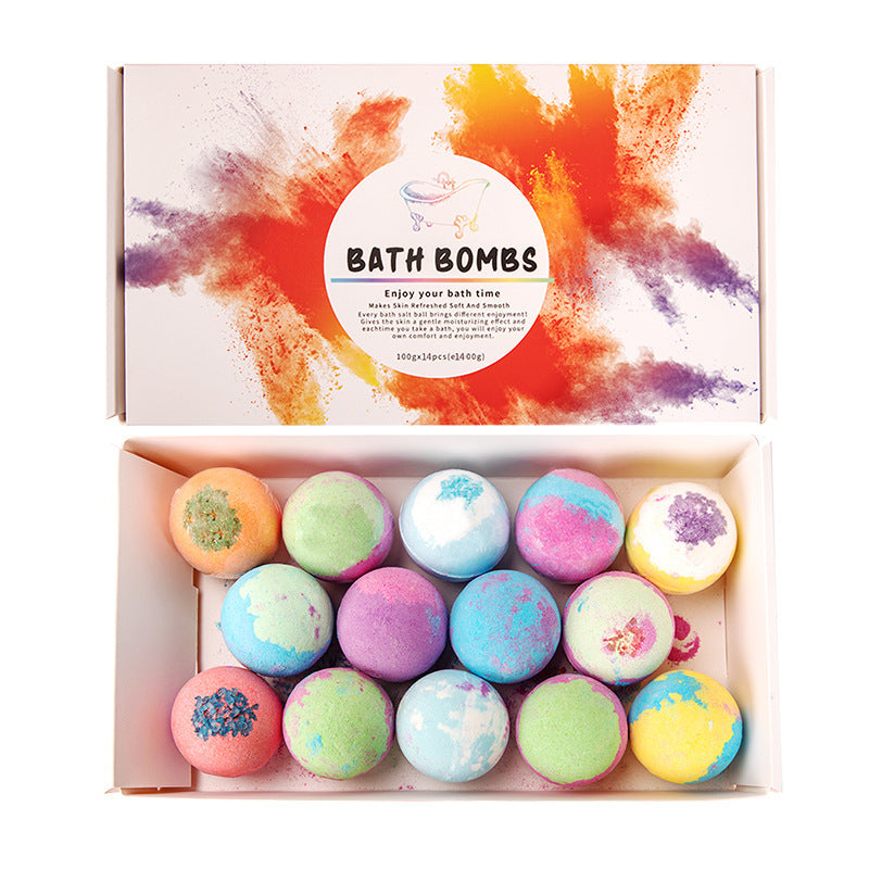Flag Village Bath Bombs 14 Pieces Of Explosive Salt Ball Gift Box With Various Fragrance Bath Balls Bubble Bath Bomb for Women