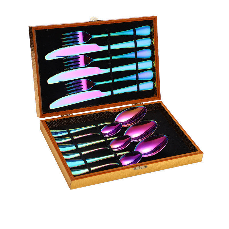 Flag Village Stainless Steel Steak Cutlery Set Western Cutlery Cutlery Set Gift Box Wooden Box Cutlery