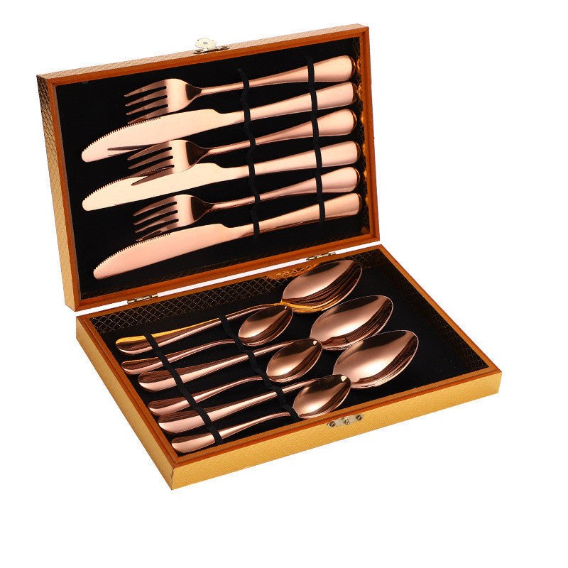 Flag Village Stainless Steel Steak Cutlery Set Western Cutlery Cutlery Set Gift Box Wooden Box Cutlery