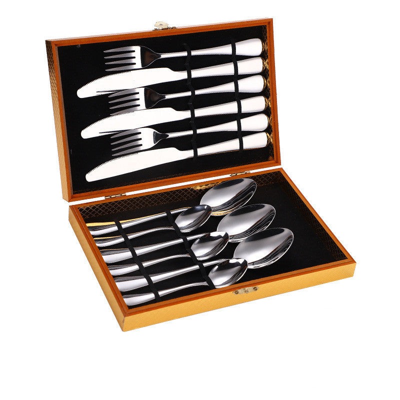 Flag Village Stainless Steel Steak Cutlery Set Western Cutlery Cutlery Set Gift Box Wooden Box Cutlery