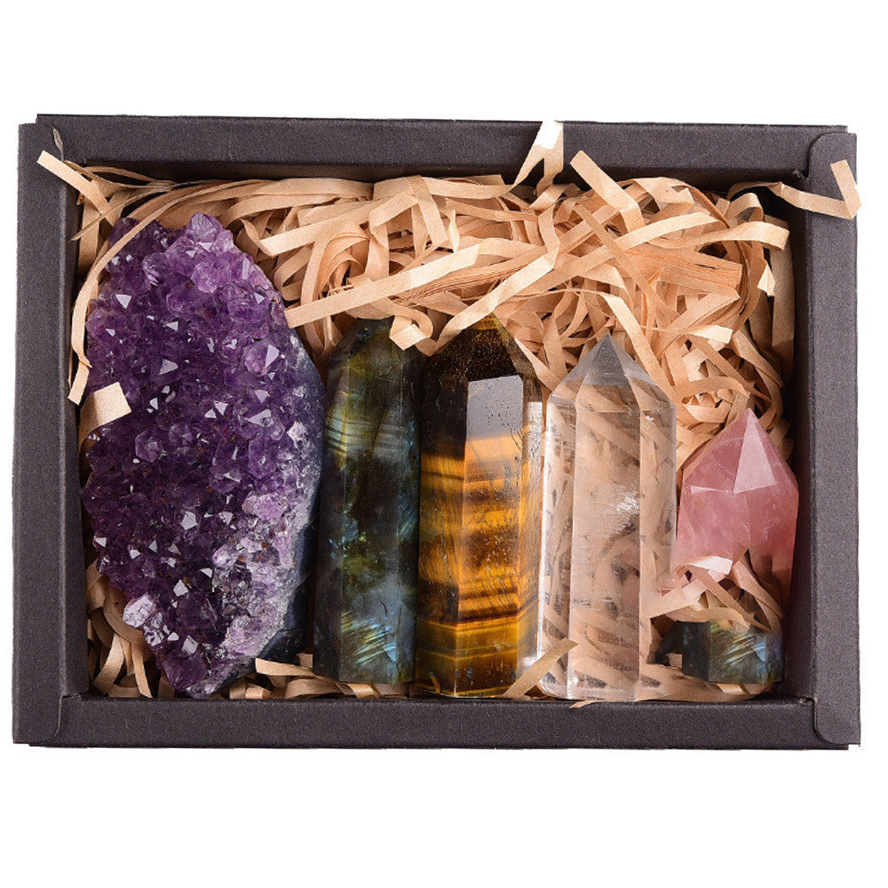 Flag Village Amethyst Block Natural Crystal Hexagonal Prism Power Stone Exquisite Gift Box Packaging