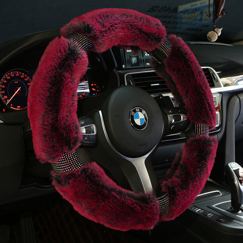 Flag Village Auto Tools Car Steering Wheel Cover Winter Plush Steering Wheel Cover Korea Diamond Fashion Cute Handle Cover Car Accessories