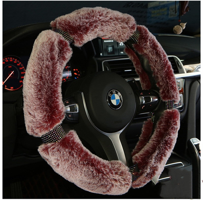 Flag Village Auto Tools Car Steering Wheel Cover Winter Plush Steering Wheel Cover Korea Diamond Fashion Cute Handle Cover Car Accessories