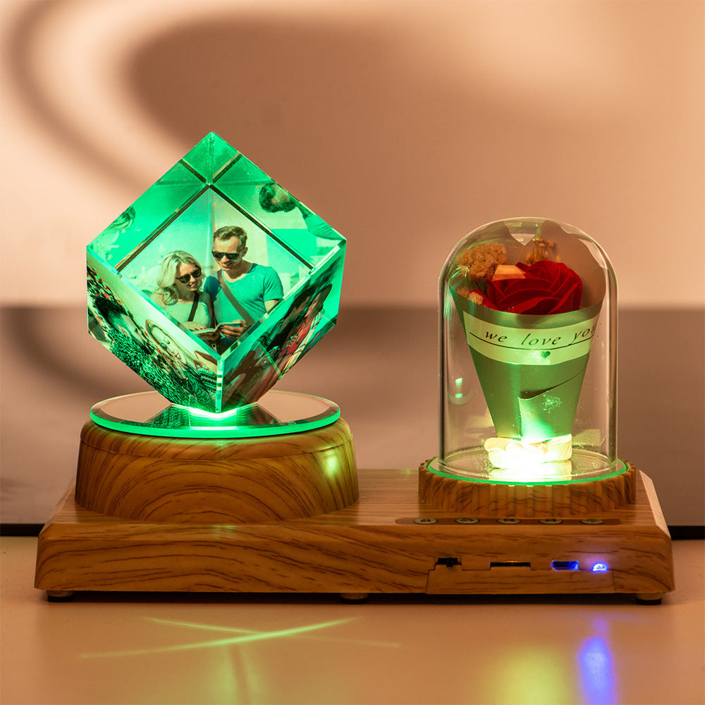 Flag Village Personalized Photo Night Light Bluetooth Music Gift Box 3D Crystal Inner Carving Gift