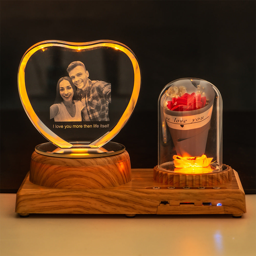 Flag Village Personalized Photo Night Light Bluetooth Music Gift Box 3D Crystal Inner Carving Gift