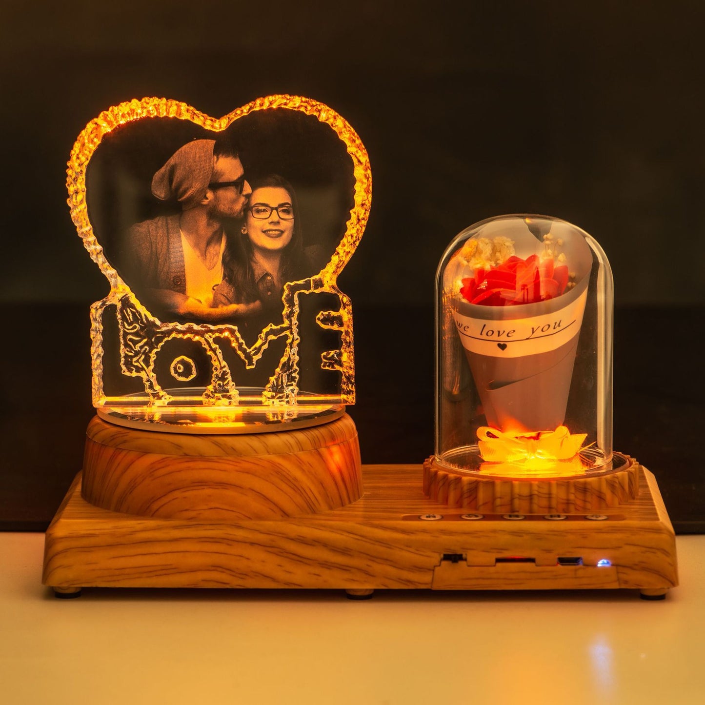Flag Village Personalized Photo Night Light Bluetooth Music Gift Box 3D Crystal Inner Carving Gift