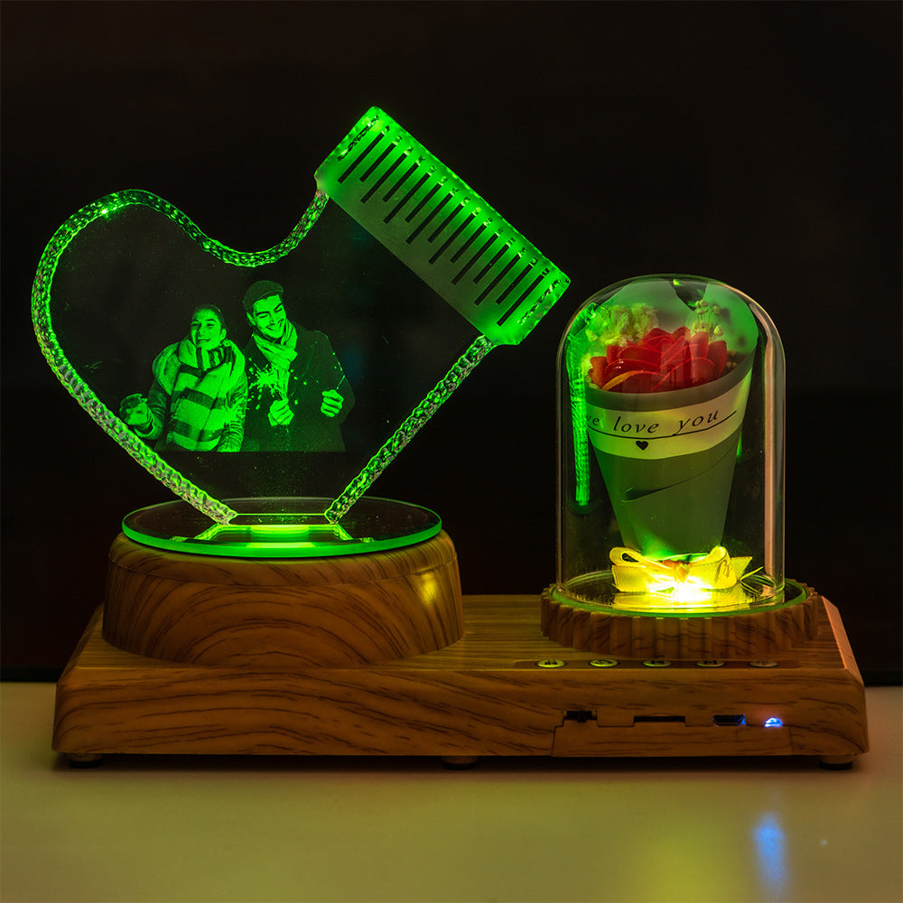 Flag Village Personalized Photo Night Light Bluetooth Music Gift Box 3D Crystal Inner Carving Gift