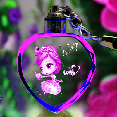 Flag Village K9 Crystal Keychain LED Flashing Custom Carve Family Photo Frame Souvenir Gifts Glass Key Chain Ring Jewelry
