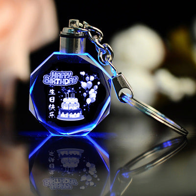 Flag Village K9 Crystal Keychain LED Flashing Custom Carve Family Photo Frame Souvenir Gifts Glass Key Chain Ring Jewelry