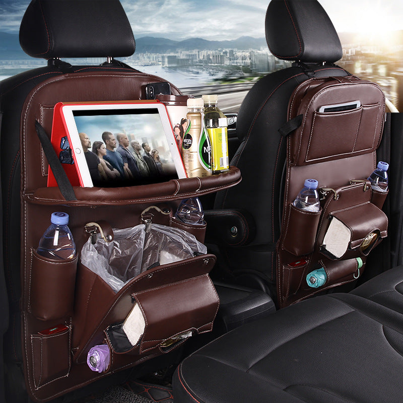 Flag Village Auto Tools PU Leather Car Storage Bag Multifunction Seat Back Tray Hanging Bag Waterproof Car Organizer Automotive Interior Accessories