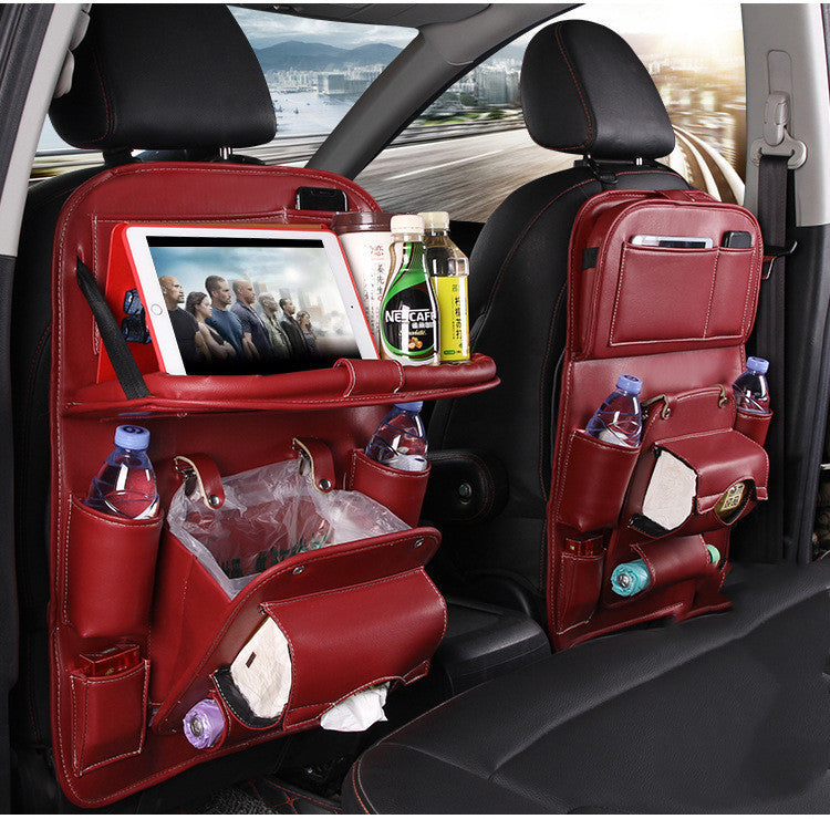 Flag Village Auto Tools PU Leather Car Storage Bag Multifunction Seat Back Tray Hanging Bag Waterproof Car Organizer Automotive Interior Accessories