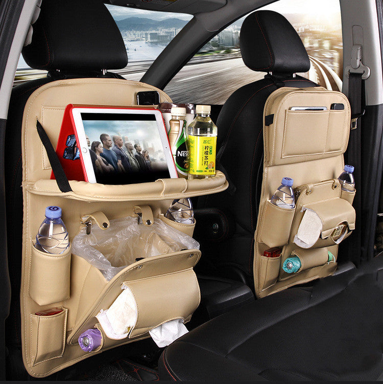 Flag Village Auto Tools PU Leather Car Storage Bag Multifunction Seat Back Tray Hanging Bag Waterproof Car Organizer Automotive Interior Accessories