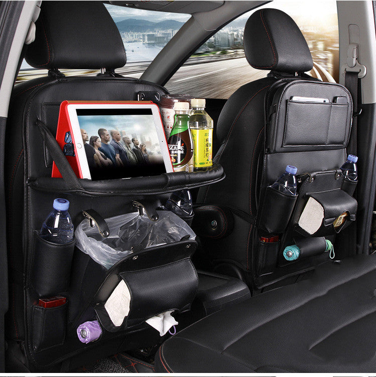 Flag Village Auto Tools PU Leather Car Storage Bag Multifunction Seat Back Tray Hanging Bag Waterproof Car Organizer Automotive Interior Accessories