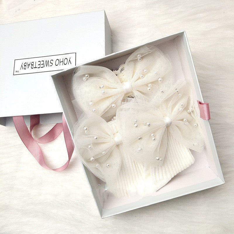Flag Village Children's Princess Pearl Lace Hair Tie Socks Gift Box Full Moon One Year Old Newborn Hand Gift Set