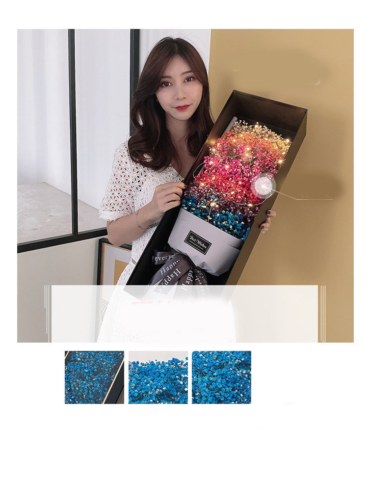 Flag Village Valentine's Day Mother's Day Gift Gypsophila Flower Bouquet Big Gift Box Birthday Gift Eternal Flower