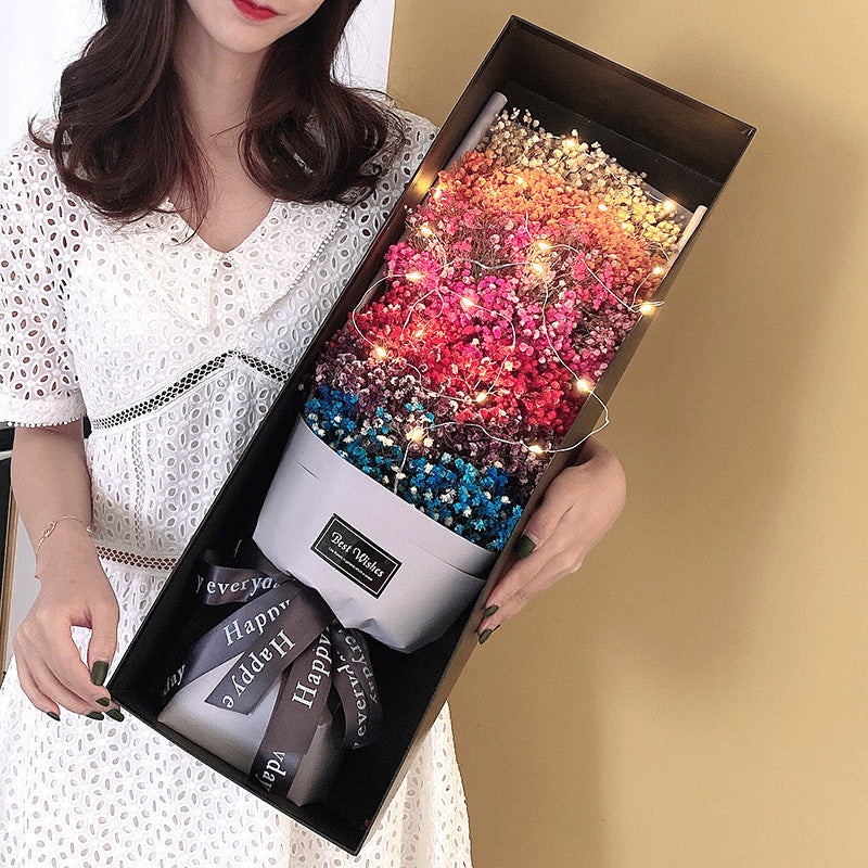 Flag Village Valentine's Day Mother's Day Gift Gypsophila Flower Bouquet Big Gift Box Birthday Gift Eternal Flower