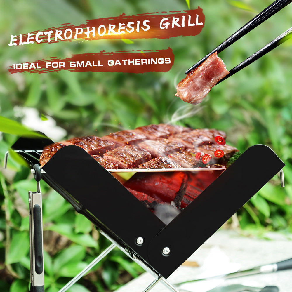Flag Village BBQ Grill Folding Stainless Steel Portable Small Barbecue Grill Tool BBQ Outdoor Camping Charcoal Furnace BBQ Grills Accessories