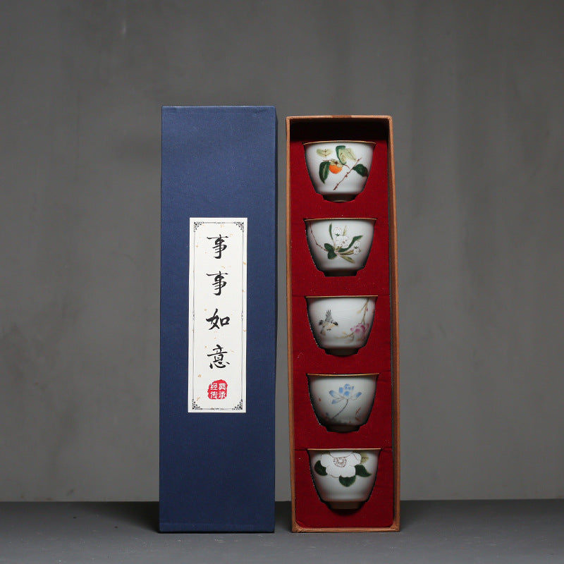 Flag Village Ceramic Kung Fu Tea Cup Gift Box Tea Set Master Cup