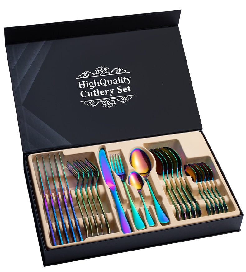 Flag Village Stainless Steel Cutlery Set 24-Piece Gift Cutlery Steak Cutlery Gift Box