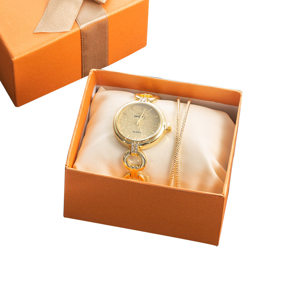 Flag Village 2-Piece Simple Casual Watch Set, Frosted Hollow Watch, Cross Alloy Jewelry, Watch Gift Box