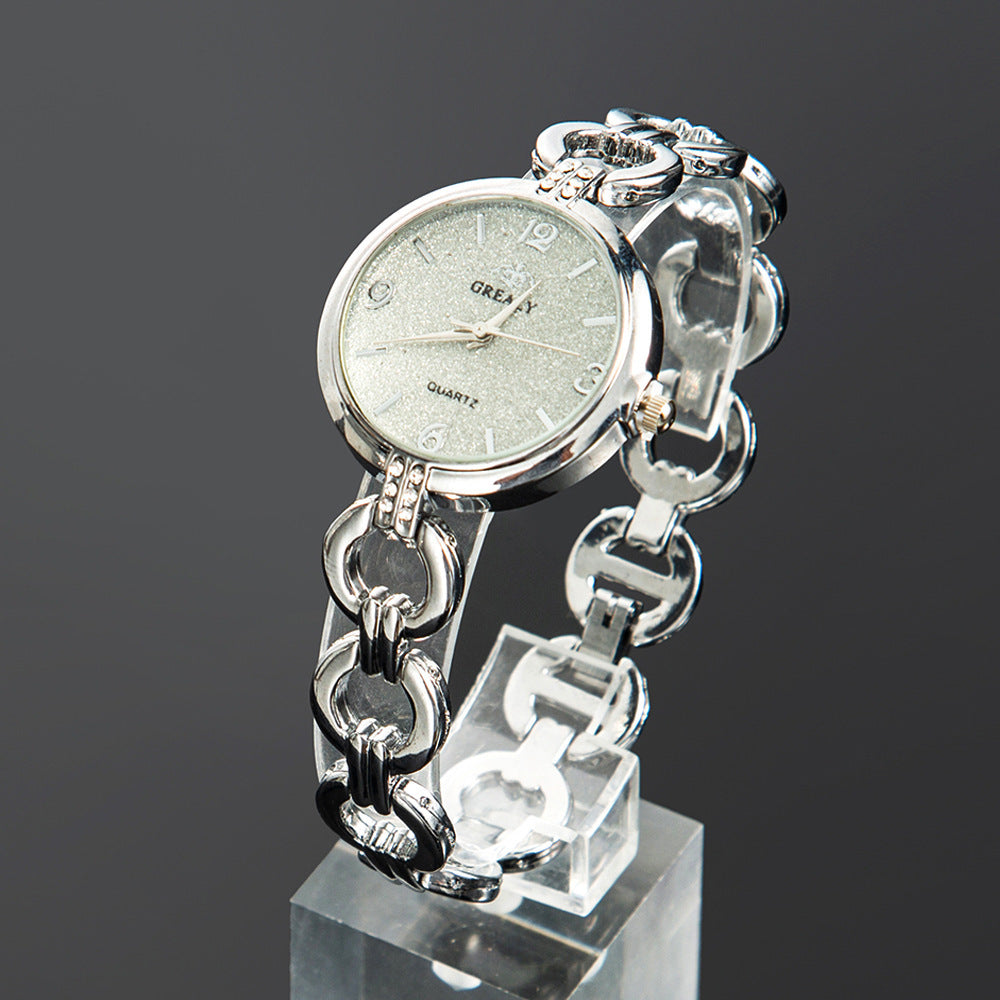 Flag Village 2-Piece Simple Casual Watch Set, Frosted Hollow Watch, Cross Alloy Jewelry, Watch Gift Box