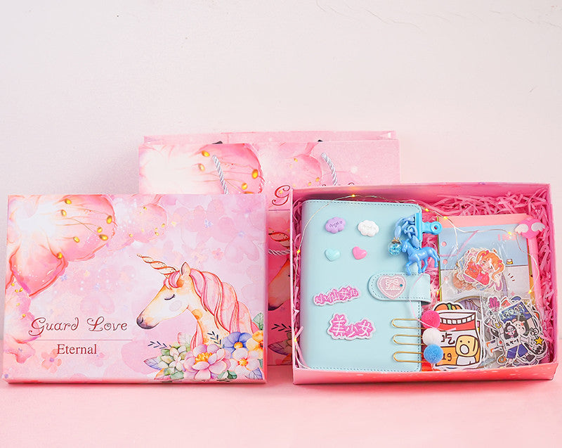 Flag Village Girl Heart Hand Account Book Gift Box Loose-Leaf Japanese Style Small Diary Notebook Cute Christmas Gift Creative Student With Cute Fairy Tool Material Full Set Of Simple