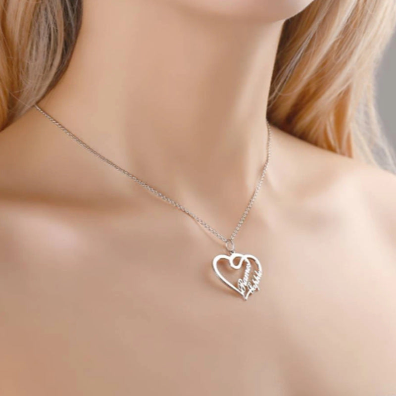 Flag Village Double Heart Necklace Personalized Necklaces Pendant Gifts Stainless Steel For Women