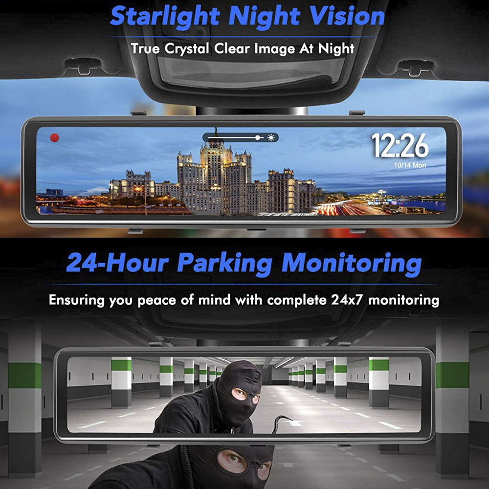 Flag Village Auto Tools Streaming Media Car DVR Loop Recording Front And Rear Lens 1080P2K 12 Inch LCD Display Black Night Vision Full Touch Screen